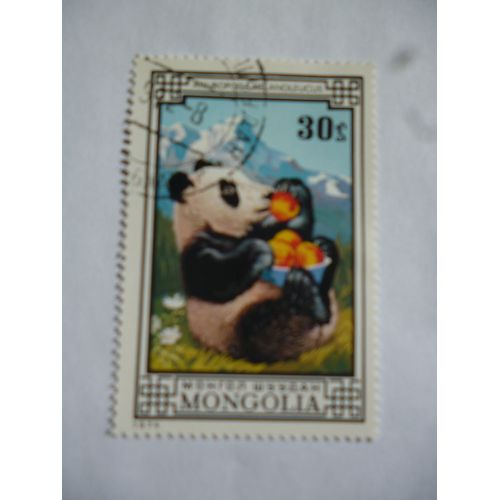 Timbre Mongolie 1972:Panda Mangeant Des Fruits.
