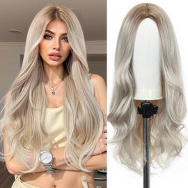 Perruque Blond Clair Pour Femmes De 24 Pouces, Longue Onduléesnaturelle, Perruque Synthétique Résistante À La Chaleur 