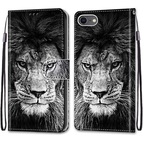 Coque Pour Iphone Se 2020/Iphone 8/7 (4,7 Pouces), Etui En Cuir Pu Portefeuille Housse Coque Avec 360 Degres Silicone Protection Cover Cuir Pochette Magnetique Flip Bequille (Lion)