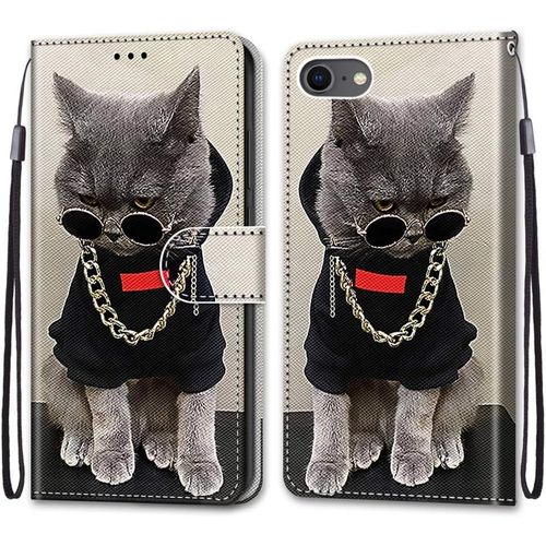 Coque Pour Iphone Se 2020/Iphone 8/7 (4,7 Pouces), Etui En Cuir Pu Portefeuille Housse Coque Avec 360 Degres Silicone Protection Cover Cuir Pochette Magnetique Flip Bequille (Chats 3)