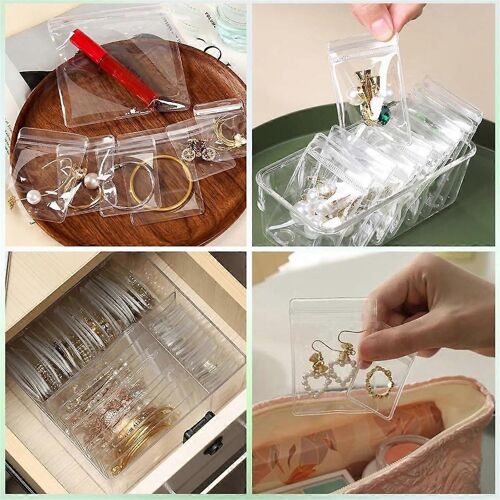 Paquet de 160 PVC transparent bijoux anti-oxydation fermeture éclair sac en plastique anti-ternissement pour l'emballage bijoux bagues boucles d'oreilles