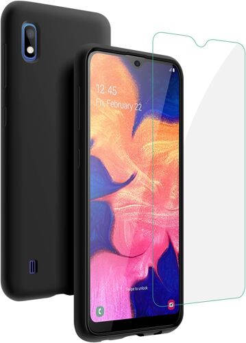 Coque A10 + [Verre Tremp¿¿ Protection Ecran], Housse Etui Pour Samsung Galaxy A10 Avec Protection Fin En Silicone Liquide, Anti-Choc Et Anti-Rayure Noir