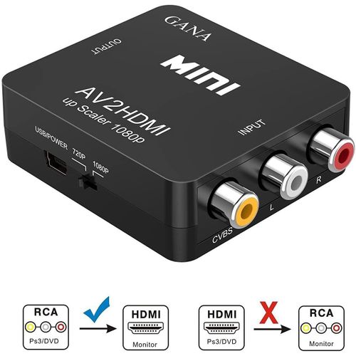 Adaptateur Rca Vers Hdmi | Convertisseur Av Vers Hdmi Adaptateur Av Vers Hdmi Prise En Charge 1080p Avec Câble De Chargement Usb Étui De Protection Pour Pc / Nintendo / Xbox / Ps4 / Ps3 / Tv / Stb / Vhs / Magnétoscope / Appareil Photo / Dvd (Noir)