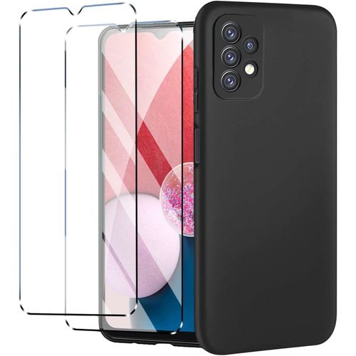Coque Pour Samsung Galaxy A13 4g + 2 Verre Trempe Protection Ecran, Housse Etui En Silicone Tpu Souple, Bumper Avec Coins Renforces, Protection Claire. (Noir)