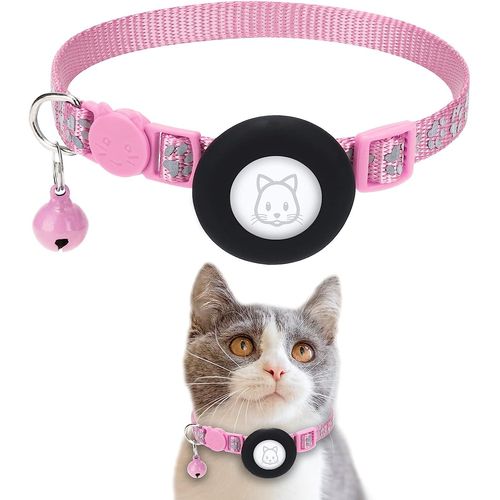 Collier Airtag Pour Chat, Avec Support Pour Apple Air Tag, Boucle De Sécurité Et Cloche, Réfléchissant, 1 Cm De Large, Pour Chat, Chiot, Chaton, Rose