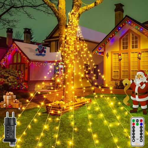 Jgd-Éclairage De Noël Extérieur - 3,5 M X 9 Brins - 352 Led - Guirlande Lumineuse Avec Étoiles - 8 Modes De Minuterie - Étanche - Pour Sapin De Noël - Décoration De Noël (Blanc Chaud)