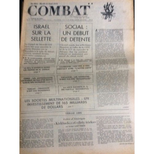  Combat N°9064 Du 14/08/73 : Israel Sur La Sellette / Corse / Libye 