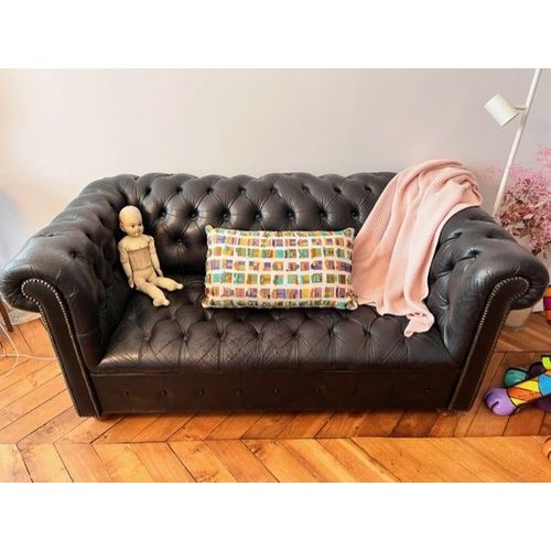 Canapé Cuir Noir 2 Places 1950 Pamono