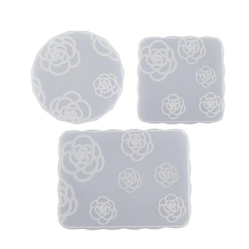 3pcs Camélia Dessous De Verre Résine Moule Silicone Café Dessous De Verre Plateau Moule Résine Époxy Plâtre Béton Gagner