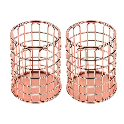 Pack De 2 Porte-Crayons En Métal Pour Stylo Pot Organisateur Porte-Pinceaux De Maquillage Pour Bureau De Bureau, Or Rose