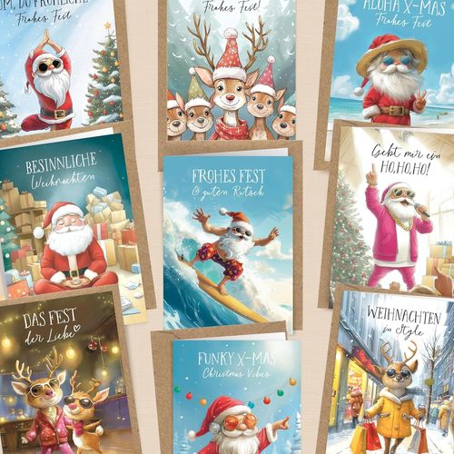 Tianyi-Lot De 10 Cartes De Noël Avec Enveloppes Et Autocollants Supplémentaires Dans Un Coffret Cadeau - Cartes Pliantes De Qualité Supérieure Pour Noël - Cartes De Noël Avec Enveloppe - Qualité
