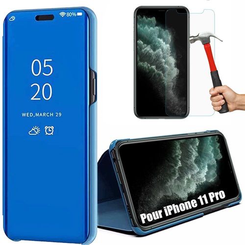 Coque Iphone 11 Pro (5.8"") + 2 Verres Trempés Intélligente Smart View Protection Devant Et Derrière Bleu