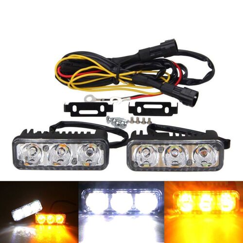 Feu De Jour Haute Puissance À 6 Led 12v, 2 Pièces, Clignotant Drl Blanc Et Ambre Pour Voiture