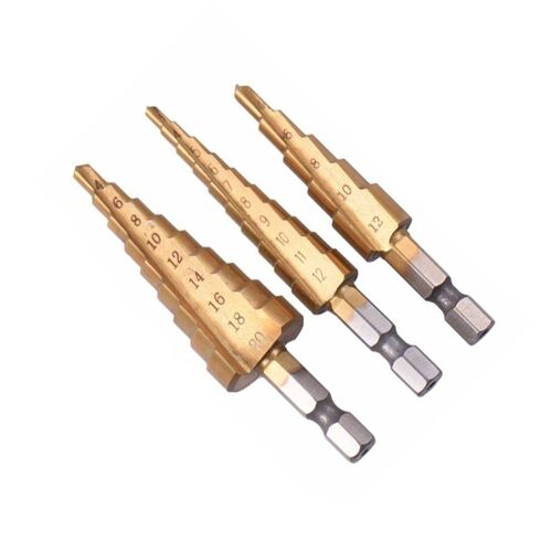 Foret étagé à revêtement en titane HSS 4-12 4-20 4-32, 3 pièces, outils électriques de perçage, métal acier rapide, coupe-trou pour le bois, foret conique