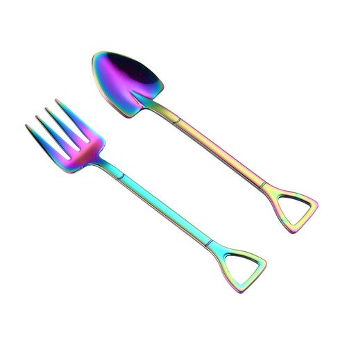 Cuillère Et Fourchette À Dessert En Acier Inoxydable, Ustensile De Cuisson Créatif En Or Rose 2 Pièces/Ensemble, Petites Fourchettes Cuillères De Table Cuillères À Remuer