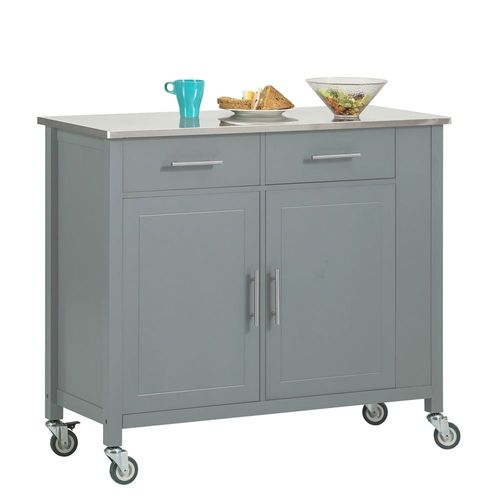 Sobuy Fkw108-Hg Desserte Roulante Chariot De Cuisine À Roulettes Buffet Multifonctionnel Avec Etagère Latérale, Portes Et Tiroirs Plateau En Acier Inox