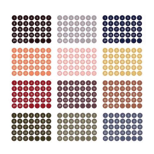 12 Pcs Coloré Numéro Rond Date Autocollant Journal Cahier Étiquette Autocollants Papeterie Enveloppe Sealin