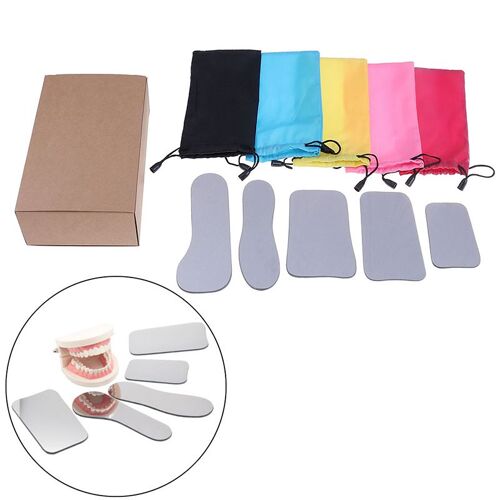 Miroir de photographie endoscopique intra-oral, 5 pièces, miroir en verre Rhodium à 2 faces avec sac de rangement pour clinique dentaire
