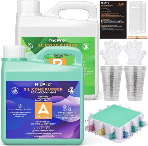 Jexnovashop-2188 Ml Silicone Pour Moulage, Caoutchouc Kits De Silicone Liquide Haut De Gamme Pour Un Moulage, Couleur Vert Jade Éclatante, Boîtier De Moule Pratique Et Gobelets Mélangeurs