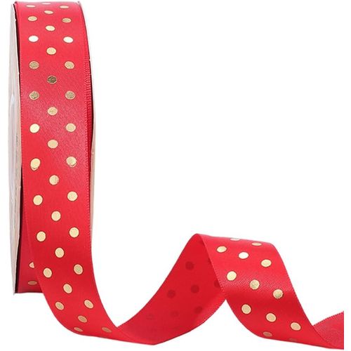 Ruban Gros Grain À Pois Rouge Et Doré De 45.72 M 26mm Motif Imprimé Sapin De Noël Décoration Décorative En Polyester Pour Emballage Cadeau N?uds Ballons Fournitures De Bricolage Pour Mariage