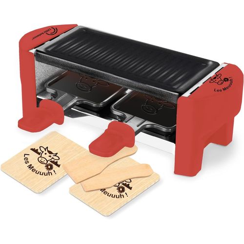 8631 Raclette 2 Meuuh!, Appareil À Raclette 1/2 Personnes, Grill Amovible, 2 Spatules + 2 Planchettes, Sans Pfas, Antiadhésif, 320 W, Rouge Brique[BLE9300053]