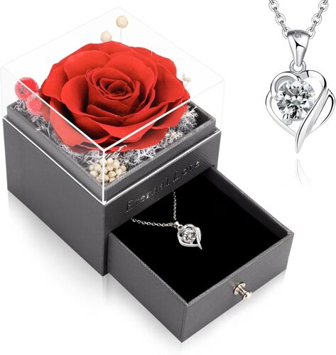 Rose Éternelle (Collier Rouge Et Argent 925)