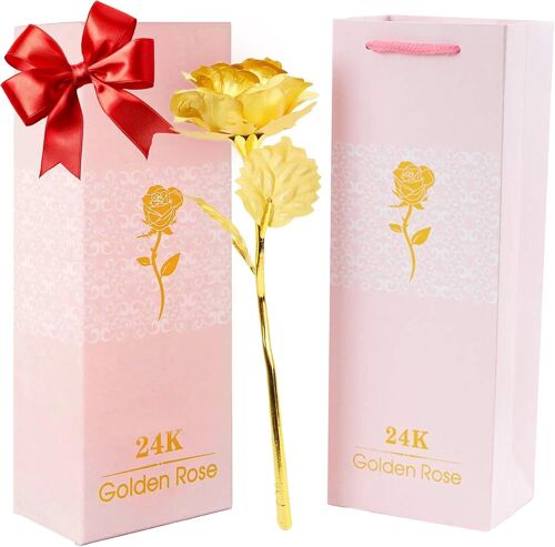 Rose dorée 24 carats avec Coffret Cadeau de Luxe ¿ Rose dorée de 25,4 cm en métal et idée Cadeau de Saint-Valentin pour Femme, Proche, Maman, épouse, Petite Amie, Grand-mère, fête des