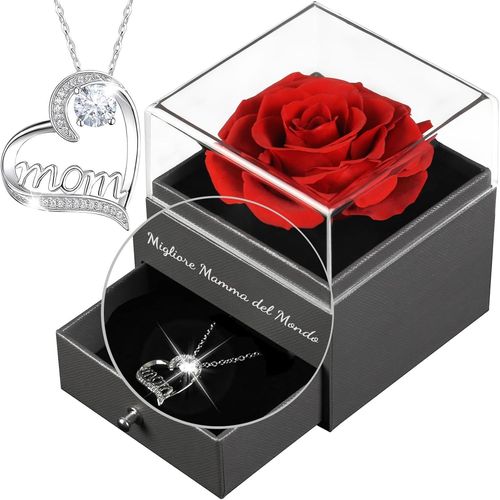 Mother's Day Gifts,Mother's Day Gifts,Eternal Rose Mother's Day,""Best Mom In The World"" In Italian,Eternal Flower With Jewelry,Mum Birthday Gifts,Grandmother Gifts,Red Rose