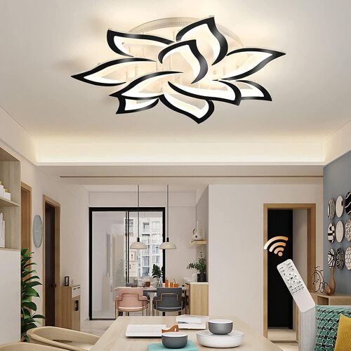 Plafonnier Led Dimmable, Le Noir Lampe De Plafond Moderne Avec Télécommande, 70w Creative Acrylique Pétales Lustre Luminaire Plafonnier Pour Salon, Chambre, Couloir, Salle À Manger, Cuisine, ?82cm
