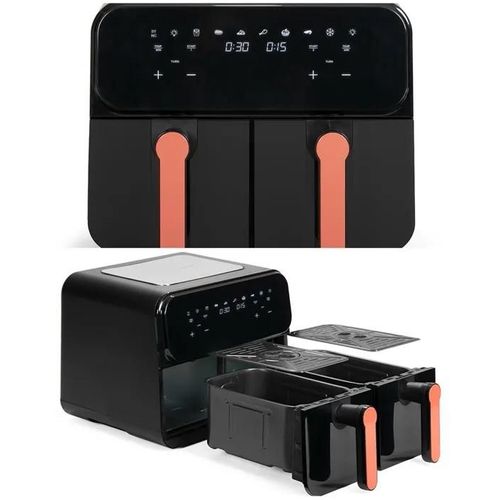 Friteuse SANS HUILE DOUBLE BACS 9L numérique 2400W multifonctionnelle à air chaud + Minuteur Panneau de commande LED tactile