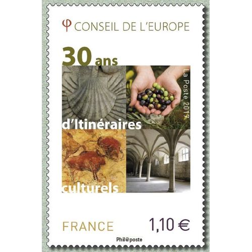 France 2017, Très Beau Timbre De Service Du Conseil De L'europe Yvert 171, 30 Ans D'itinéraires Culturels.