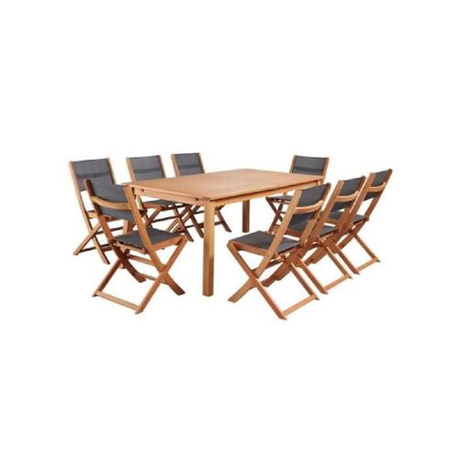 Ensemble Repas De Jardin 6 A 8 Personnes - Table Extensible 180-240 X 100 Cm + 6 Chaises Assises Textilene - Bois Eucalyptus Fsc