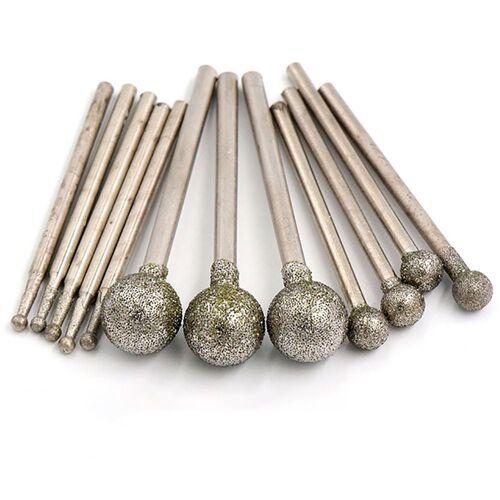Perceuse à diamant rotative, 5 pièces, boule ronde de 0.5mm à 12mm, mèche de 2.35/3mm, sculpture sur verre à tige