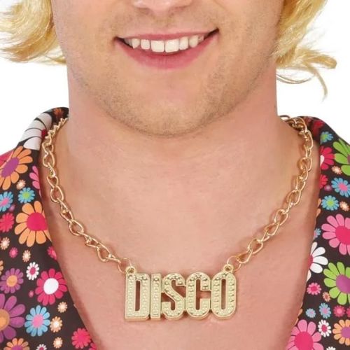 Collier Fantaisie Pendentif Disco Chaîne 65cm Or - Accessoire De Déguisement Bijou Fantaisie