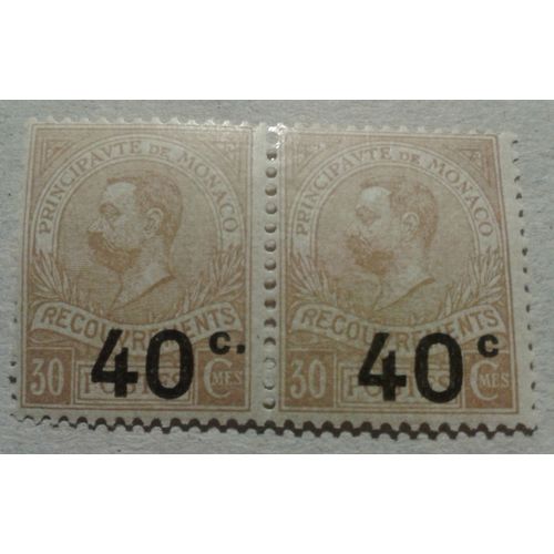 2 Timbres Taxe Monaco 1919 Yvert Et Tellier N°12/12a (Sans Point Après Le "C") Paire Verticale Tb