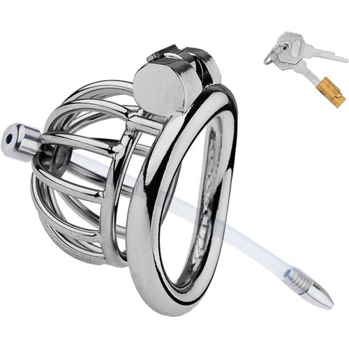 Kal-Chastity Cage Hommes Avec Dilatateur Urétral En Silicone Cb Aération Serrures De Chasteté Jouets Sexuels Pour Les Hommes De Ligotage Du Pénis Et De Bondage (40mm)