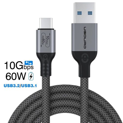 USB 3.2 3.1 Gen2 10Gbps USB-A vers Type C câble USB-C câble de transfert de données 60W cordon de charge rapide pour USB HUB SSD Box 1m10Gbps 60W Grey