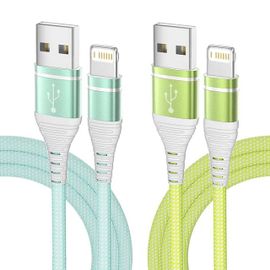 Câble Lightning D'Origine Certifié Mfi Cordon De Données Tressé En Nylon Fil De Charge Rapide Pour Iphone 14 13 12 11 Xs Max 6 7 8 Ligne Usb.Lightgreen Darkgreen.0.9M