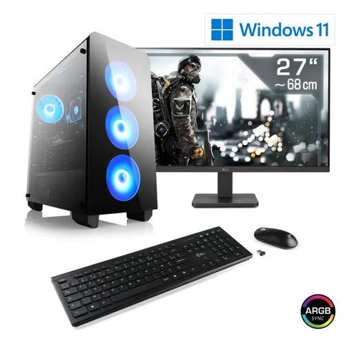PC Gaming, CSL Computer, M11400H, Core i5-14400F, GeForce RTX 4060, 16 Go DDR4 RAM, M.2 SSD 1000 Go, 27 pouces Full-HD, Win 11