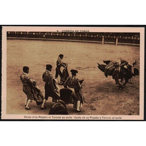 Carte Postale Ancienne, France, Corrida De Toros , Chute D'un Picador Et Toreros Ai Quite ( Caïda De Un Picador Y Toreros Al Quite )