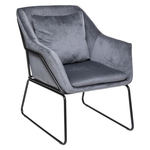 Fauteuil de salon en velours avec structure en fer - Gris galet