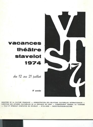 Vacances Théâtre Stavelot 1974 Du 12 Au 21 Juillet  9ème Année (Programme)