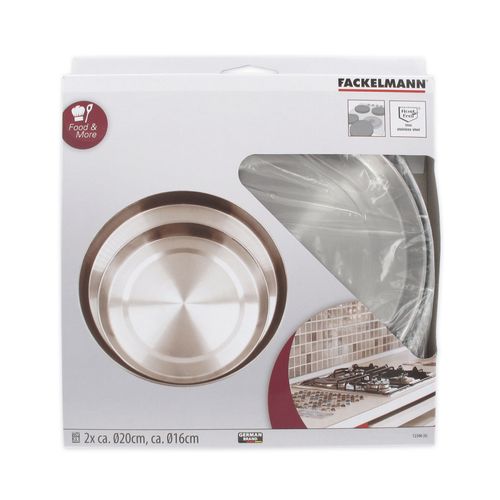 Fackelmann 12306 Lot de 2 caches plaques de cuisson gaz et électrique, cache plaque de cuisson, Acier inoxydable, 16 et 20 cm