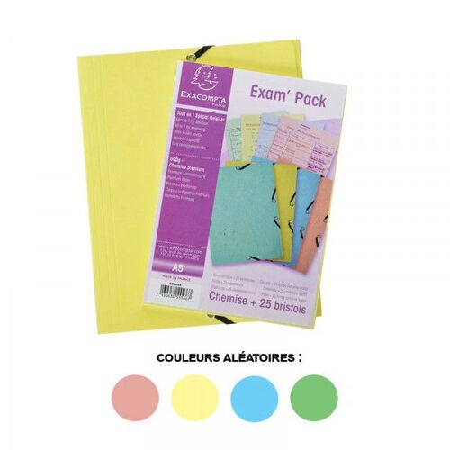 25 Fiches Bristol Et Chemise De Rangement - A5 - Petits Carreaux - Couleur Pastel - Exacompta
