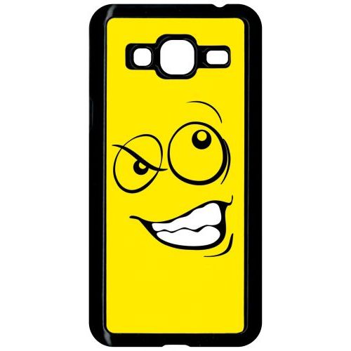 Coque Pour Smartphone - Smiley Énervé Jaune - Compatible Avec Samsung Galaxy J3 - Plastique - Bord Noir