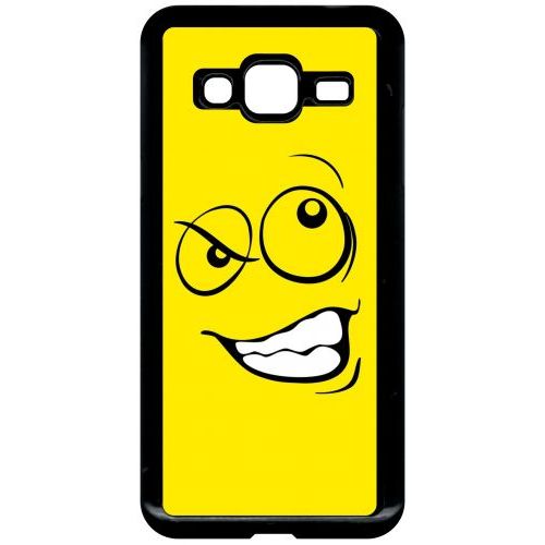 Coque Pour Smartphone - Smiley Énervé Jaune - Compatible Avec Samsung Galaxy J3 - Plastique - Bord Noir