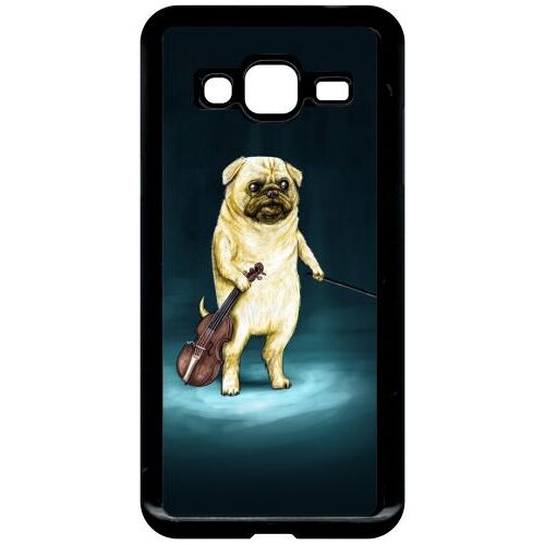 Coque Pour Smartphone - Chien Qui Fait Du Violon - Compatible Avec Samsung Galaxy J3 - Plastique - Bord Noir