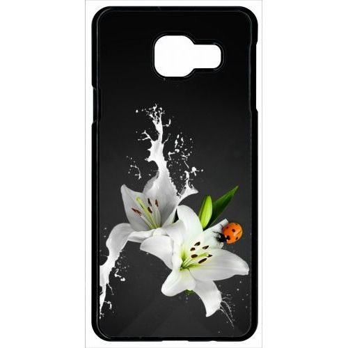 Coque Pour Smartphone - Lys Blanc Coccinelle Sur Fond Gris - Compatible Avec Samsung Galaxy A9 (2016) - Plastique - Bord Noir