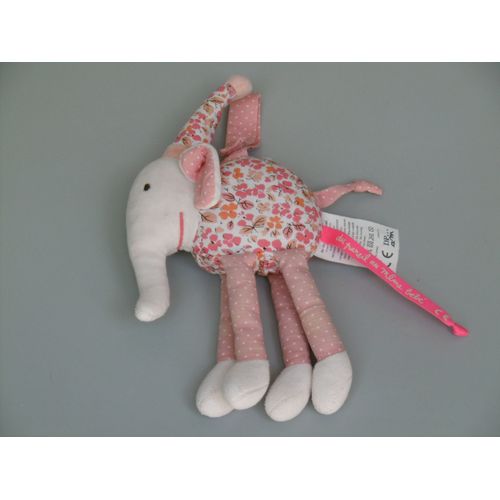 Doudou Éléphant Fleurs Rose Pois Attache Tétine Dpam Du Pareil Au Même