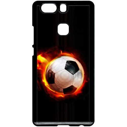 Coque Pour Smartphone - Ballon De Foot En Feu - Compatible Avec Huawei P9 Plus - Plastique - Bord Noir